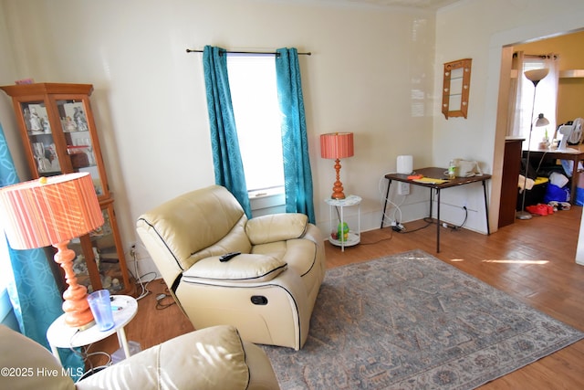 sitting room featuring hardwood / wood-style floors and plenty of natural light