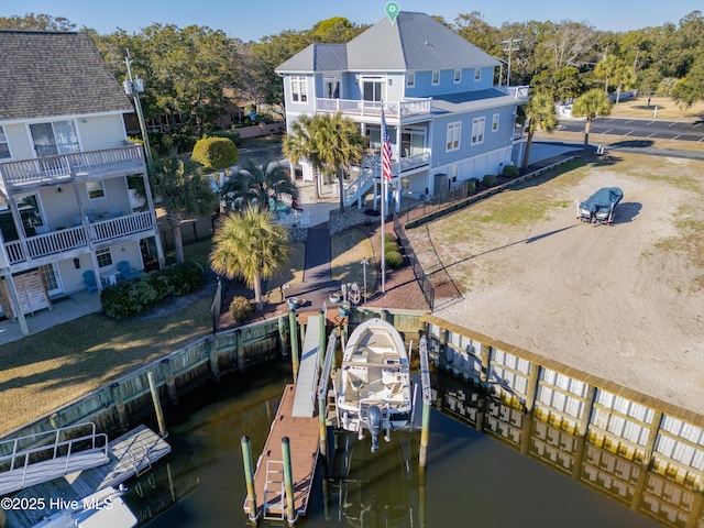 exterior space with a water view