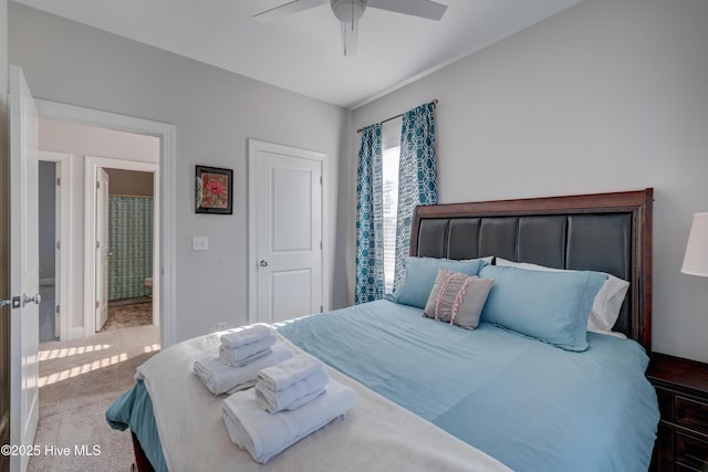 bedroom with carpet flooring and ceiling fan