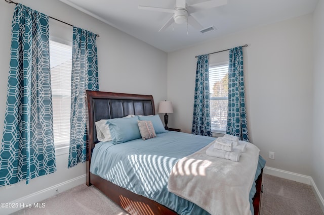 bedroom featuring carpet flooring and ceiling fan