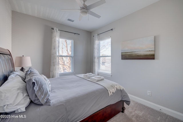 bedroom with carpet floors and ceiling fan