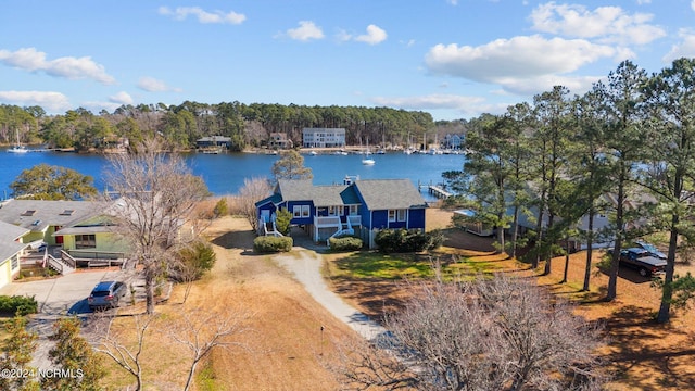 aerial view with a water view