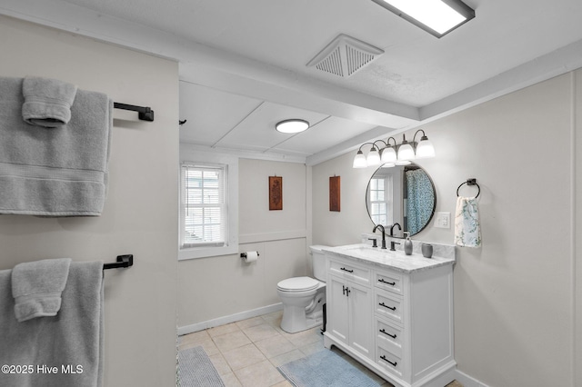 bathroom featuring tile patterned floors, vanity, and toilet