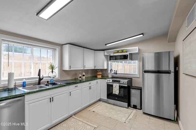 kitchen featuring white cabinetry, sink, and appliances with stainless steel finishes