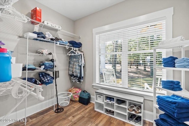 spacious closet with wood finished floors