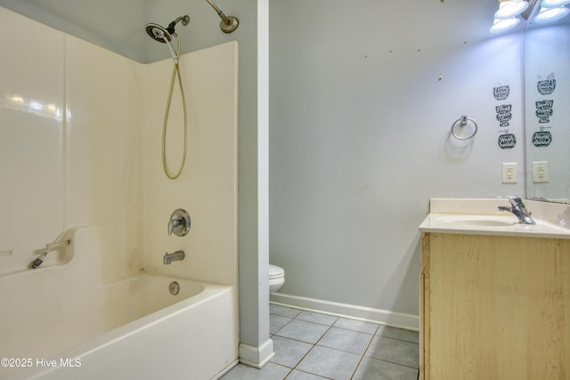 full bathroom with vanity, toilet, tile patterned flooring, and shower / bathing tub combination