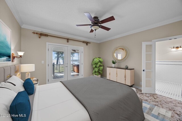 530 E St, Belhaven, NC 27810 - bedroom featuring carpet flooring, ornamental molding, access to exterior, and french doors