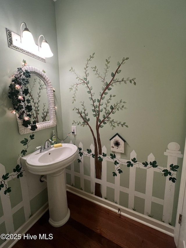 bathroom with hardwood / wood-style flooring