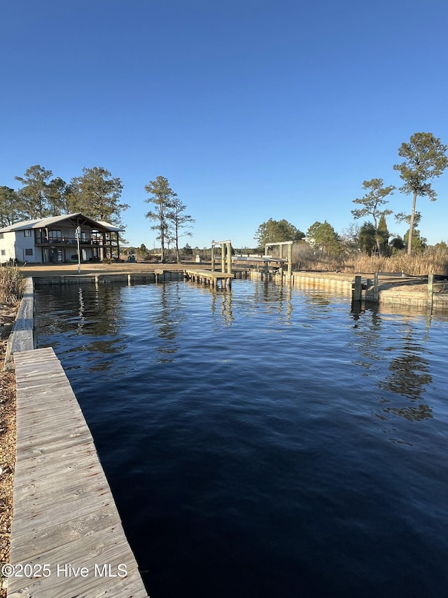 dock area with a water view