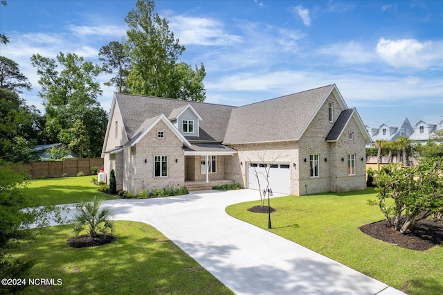 view of front of house featuring a garage and a front yard