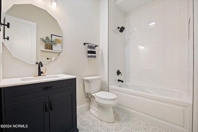 full bathroom featuring vanity, toilet, tile patterned flooring, and shower / bathing tub combination