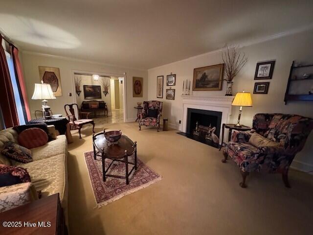 living room featuring carpet flooring