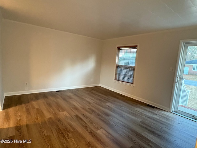 spare room featuring plenty of natural light and dark hardwood / wood-style flooring