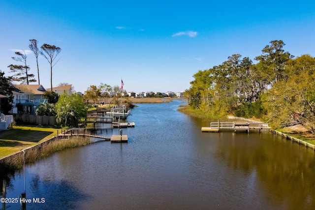 property view of water featuring a dock