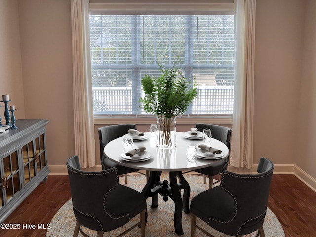 dining area with dark hardwood / wood-style floors and a wealth of natural light