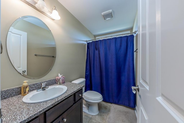 bathroom with tile patterned flooring, vanity, and toilet