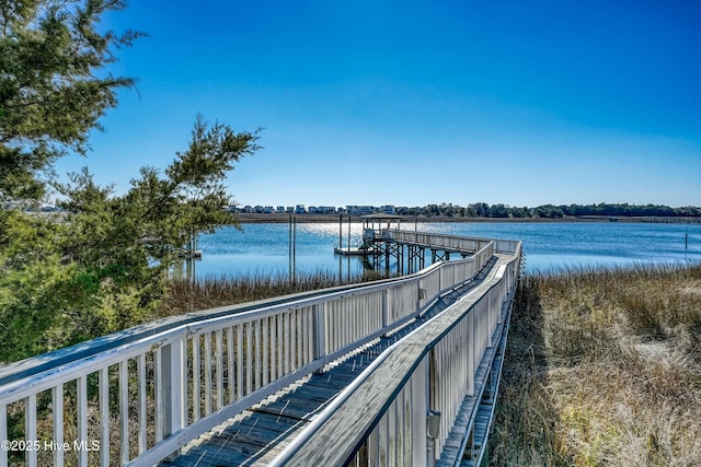 dock area with a water view