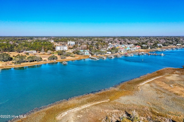 drone / aerial view featuring a water view