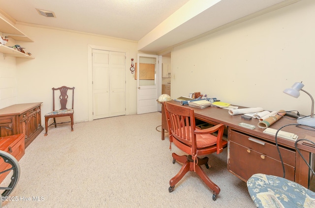 office area with ornamental molding