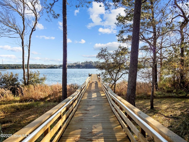 dock area featuring a water view