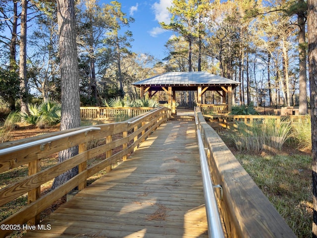 view of dock featuring a gazebo