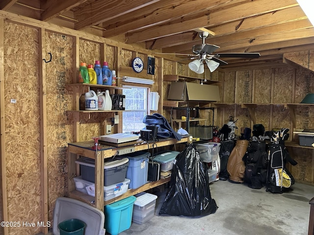 storage room with ceiling fan