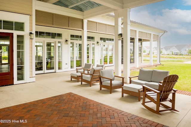 view of patio / terrace with outdoor lounge area and french doors