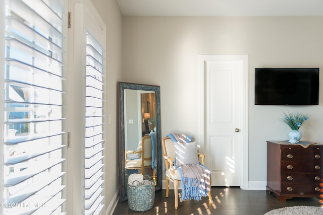 bedroom featuring baseboards and dark wood-type flooring