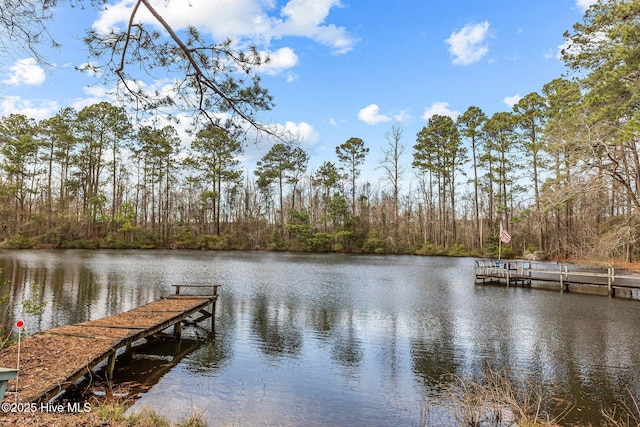 view of dock featuring a water view