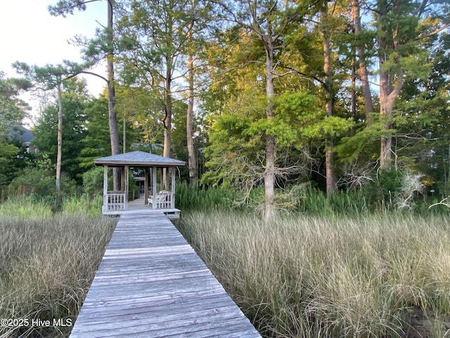 view of dock with a gazebo