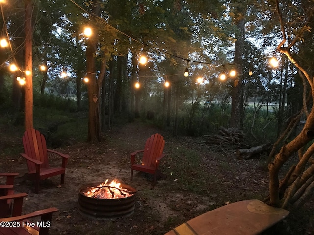 view of yard featuring a fire pit