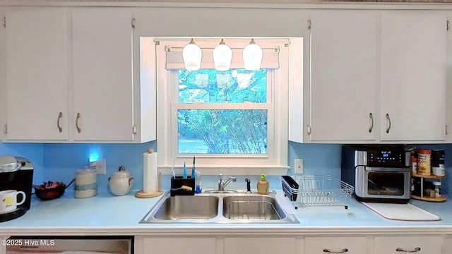 kitchen featuring white cabinets, stainless steel dishwasher, and sink