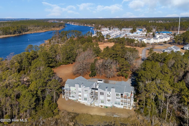 bird's eye view featuring a water view