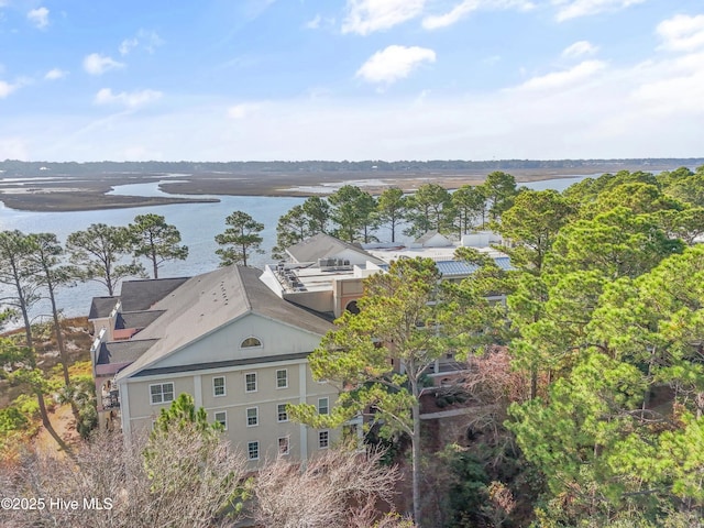 aerial view with a water view