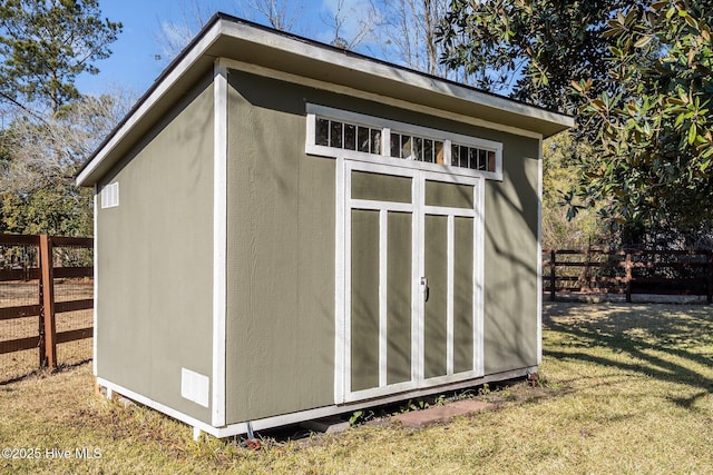 view of outbuilding with a yard