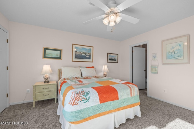 bedroom featuring carpet and ceiling fan