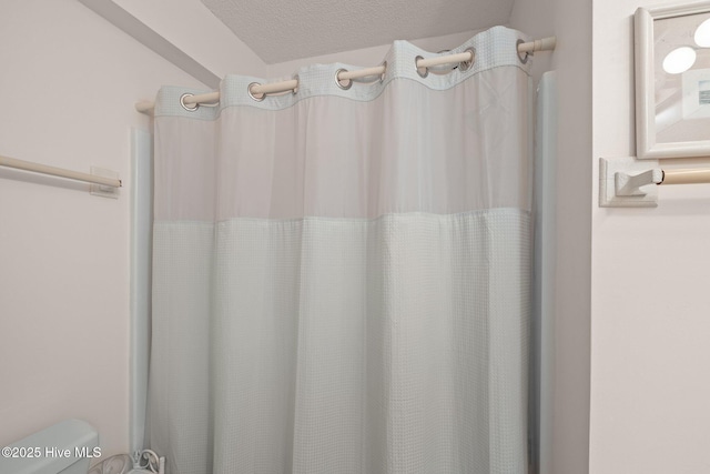 bathroom with a textured ceiling and toilet