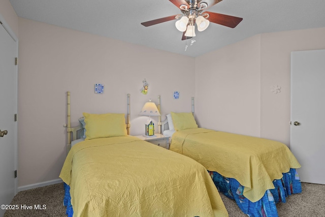 bedroom featuring carpet flooring and ceiling fan