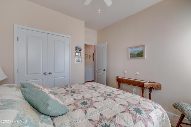 bedroom with a closet and ceiling fan