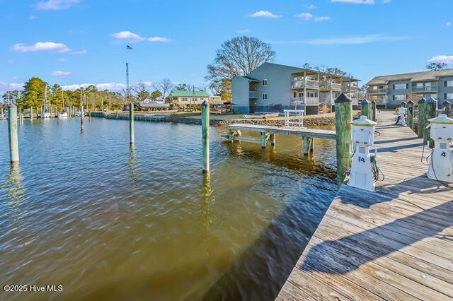 view of dock with a water view