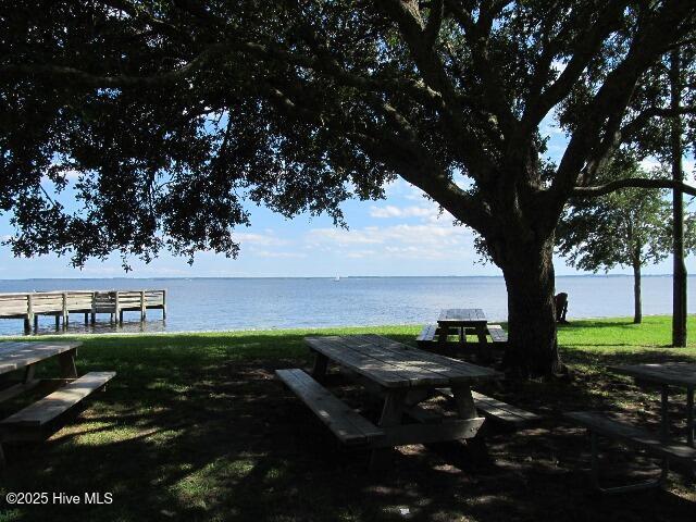 exterior space with a water view