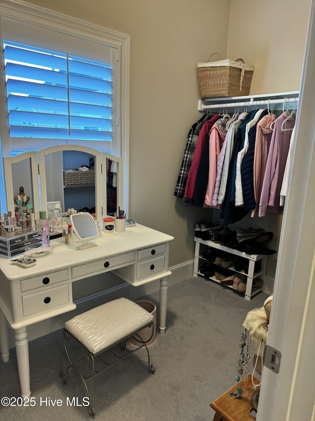 spacious closet with carpet