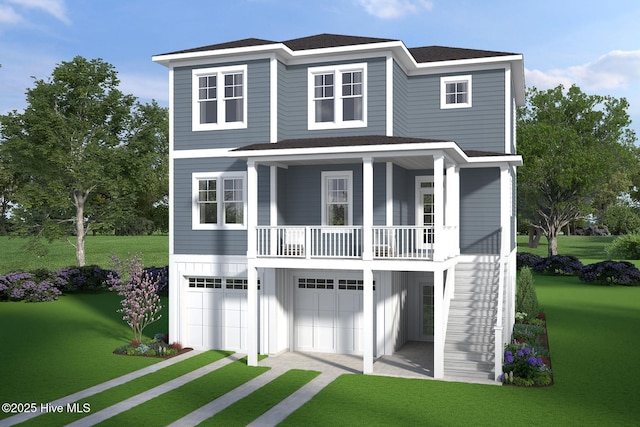 view of front facade featuring a front yard and a garage