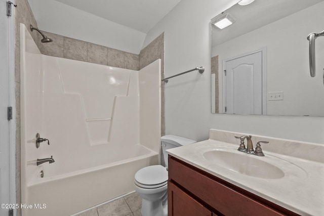 full bathroom with tile patterned flooring, vanity, toilet, and shower / tub combination