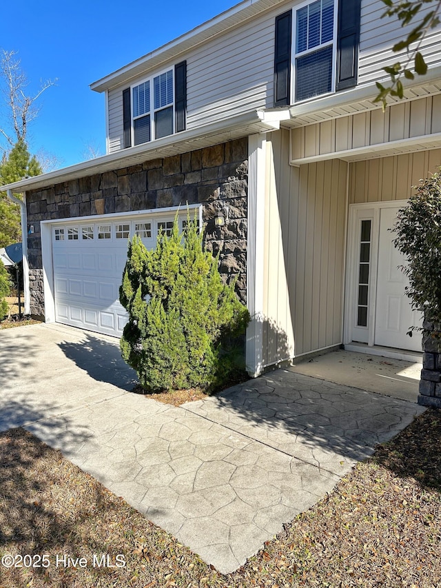 exterior space with a garage