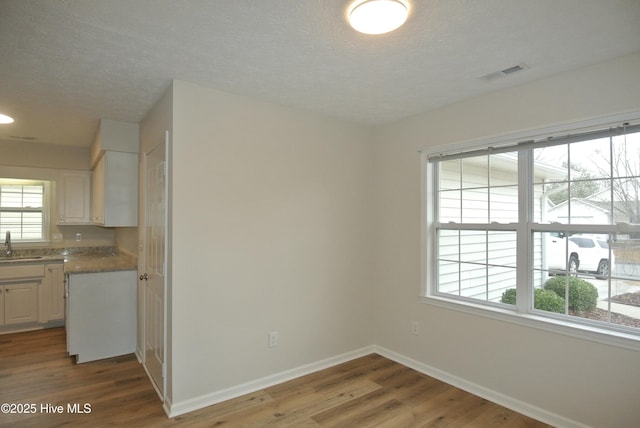 kitchen featuring sink, a wealth of natural light, wood-type flooring, and white cabinets