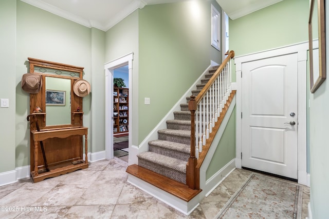 staircase with ornamental molding