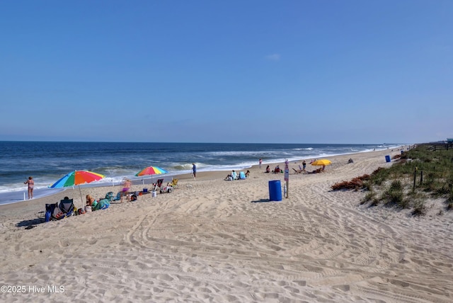 property view of water featuring a view of the beach