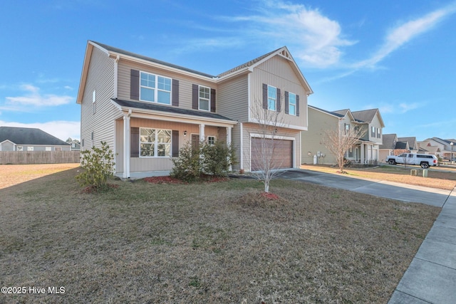 view of front facade with a front lawn and a garage