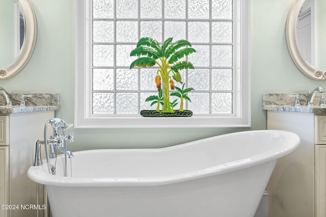 bathroom with vanity and a tub